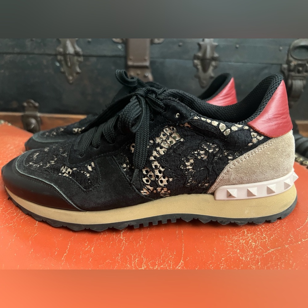 Valentino Rockstud Black Lace Sneaker Made Italy 8.5